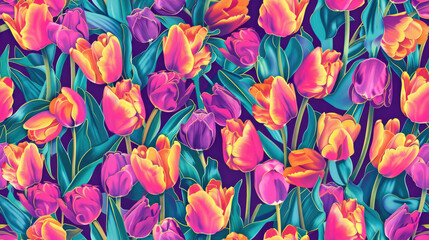 Fototapeta na wymiar Abstract closeup of overlapping pink tulip petals in a repetitive pattern, suitable for floral backgrounds, botany concepts, or spring themes.