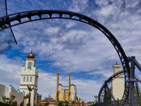 Madrid, Spain; 13th july 2023: Batman Gotham City Escape attraction at Parque Warner Madrid