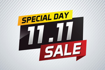 11.11 Special day sale word concept vector illustration with ribbon and 3d style for use landing page, template, ui, web, mobile app, poster, banner, flyer, background, gift card, coupon

