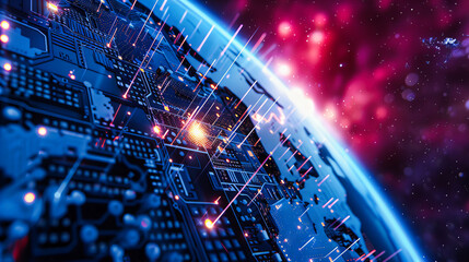 Fototapeta premium Futuristic network connections in cyberspace, representing the interconnected digital world and modern technology