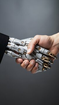 Human and Robot Handshake Symbolizing AI Collaboration. Generative ai