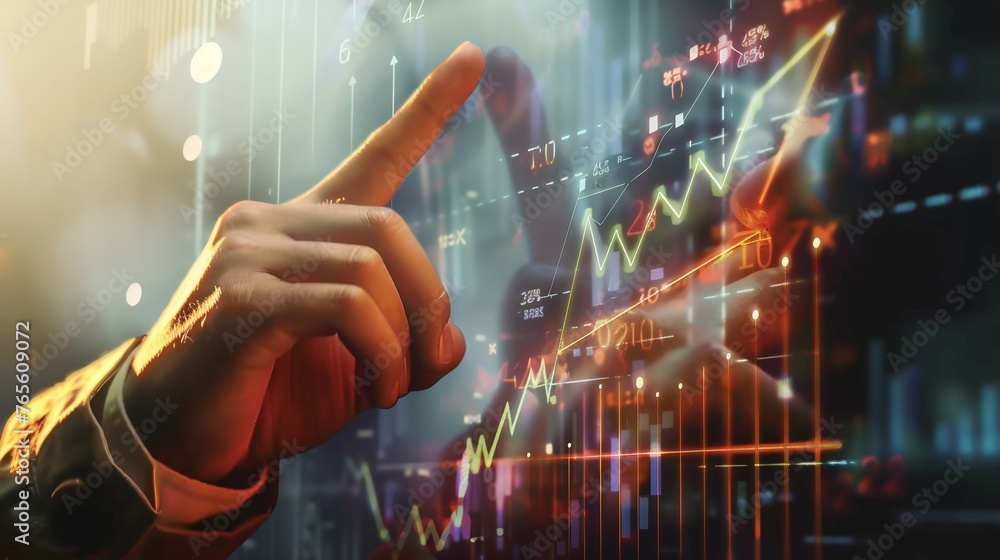 Poster analyzing financial growth trends with digital data visualization. generative ai