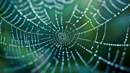 A macro shot of dewdrops on a spider's web