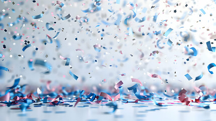 Blue and purple celebratory confetti on a white background. High-resolution