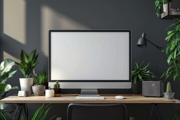 Workspace with mockup blank screen laptop computer. ai generated