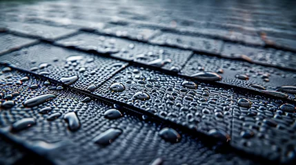 Poster Raindrops on Textured Black Surface. Generative ai © Scrudje