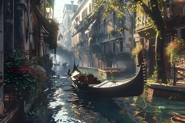 Romantic Gondola Ride: Transport viewers to the romantic canals of Venice with a photo of a gondola gliding through the water.

 - obrazy, fototapety, plakaty