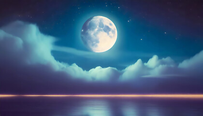 Fototapeta na wymiar Night sky with full bright moon in the clouds