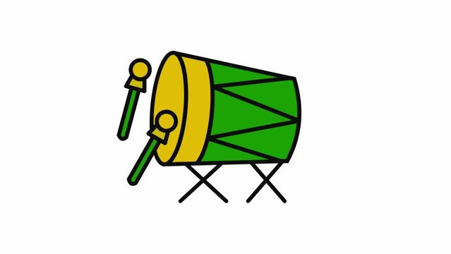 Islamic drum animation icon in green, line art style.