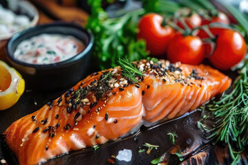 delicious salmon food restaurant banner