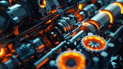 Intricate futuristic machinery with glowing elements and complex design.