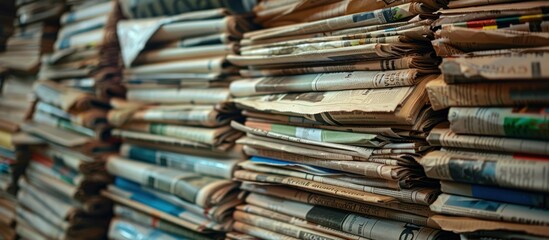 A stack of newspapers neatly piled on top of each other. - obrazy, fototapety, plakaty