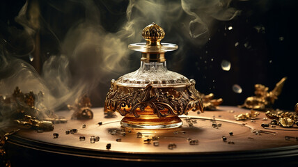  A vintage perfume bottle emitting intoxicating fragrances into the air, stirring desire - obrazy, fototapety, plakaty