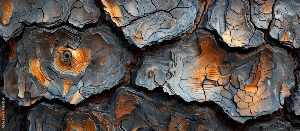 Poster close up of a tree trunk with a glowing light at the center.