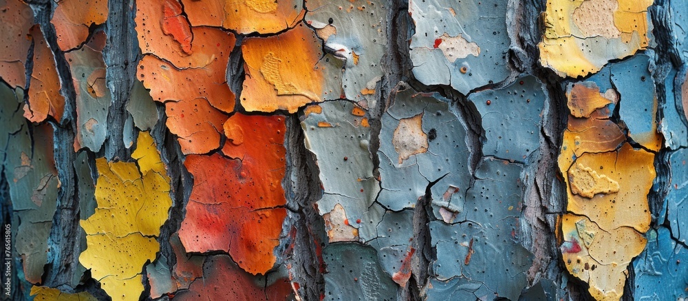 Poster the intricate patterns and textures of a tree trunk are revealed in this close-up shot, showcasing t