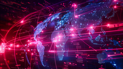 Global digital network concept with a futuristic globe, illustrating worldwide internet connectivity and data communication technology