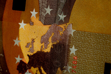 Naklejka premium EURO money banknotes, detail photo of EUR