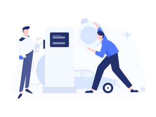 Vector Internet operation hand-drawn illustration of people getting discounts for refueling their cars
