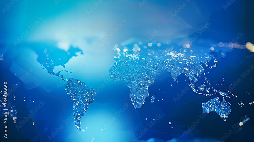 Poster global earth concept, digital networking and business communication, blue abstract background with w
