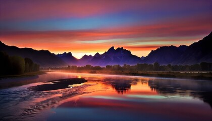 Fototapeta na wymiar A breathtaking sunrise over a majestic mountain range.