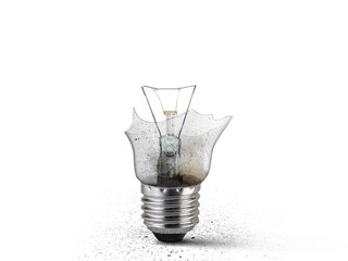 Broken old light bulb, transparent background