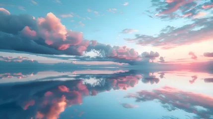 Selbstklebende Fototapete Reflection A serene lake reflecting a cloud-streaked sky at dusk
