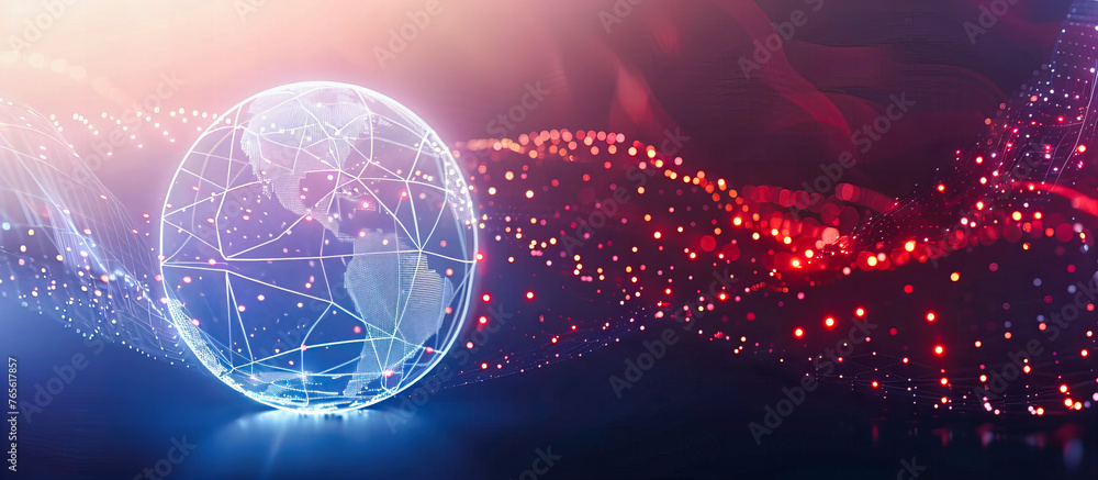 Poster global networking and digital communication on earth, abstract technology concept with blue space ba