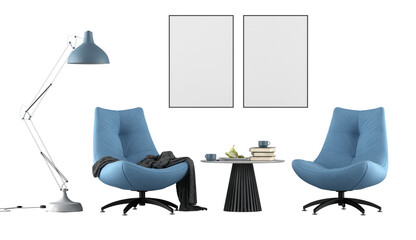 Living room set with two modern armchair on transparent background - 765617846