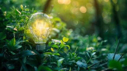 Lampadina incastonata nell’erba, a simbolizzare azienda che implementa politiche di risparmio energetico per ridurre i costi operativi e promuovere energia pulita