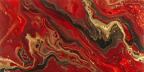 Red, black, gold marble texture pattern background. Brigh liquid fluid surface wallpaper. Raster bitmap digital illustration. - obrazy, fototapety, plakaty