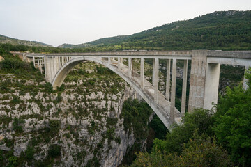 Verdon Gorge bridge (Pont de l'Artuby) famous canyon, popular summer tourist landmark, Provence,...