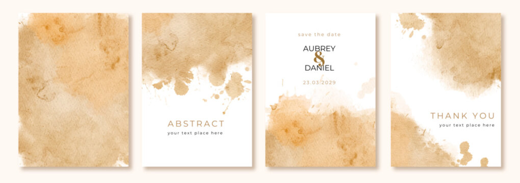 multipurpose card with abstract brown yellow watercolor background