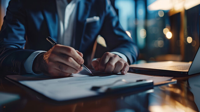 Imprenditore di successo che firma un importante contratto commerciale