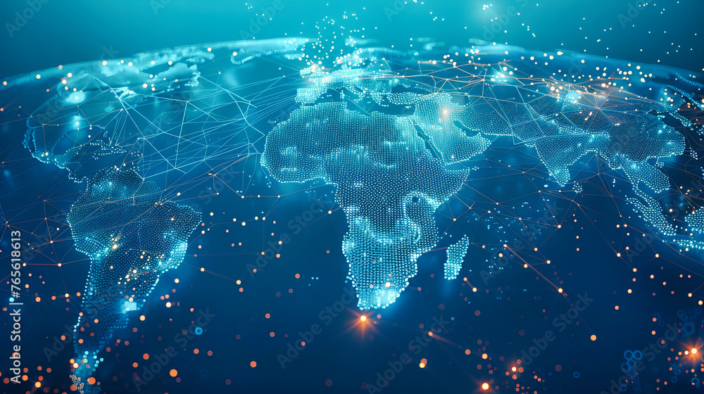 Poster global networking concept with a digital representation of earth, symbolizing worldwide communicatio