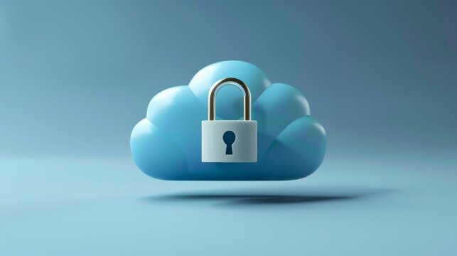 Icona di un lucchetto su una nuvola, simboleggiare la protezione dei dati. Concetto di sicurezza cloud.