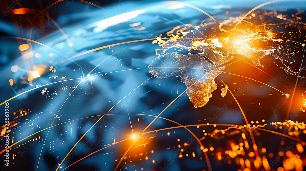 Poster global technology and networking concept, symbolizing worldwide connectivity, digital communication,