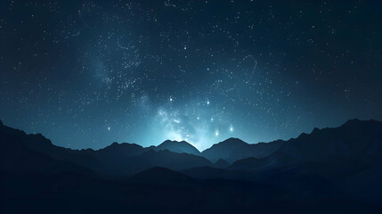 A star-filled sky above a silhouetted mountain range