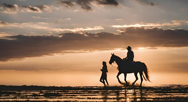 horseback riding at sunset