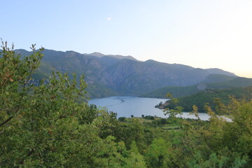 Fototapeta na wymiar Beautiful landscape of Koman lake in Albania near Shkoder