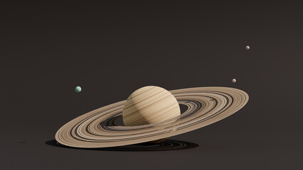 abstract image with Saturn planet wit satellites, 3d render illustration