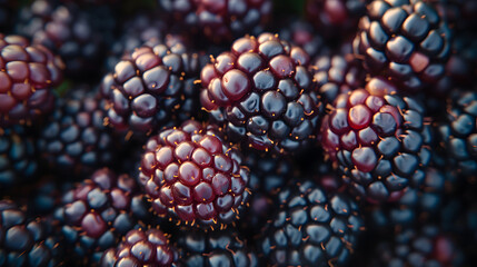 A beautiful display of shiny, ripe blackberries.