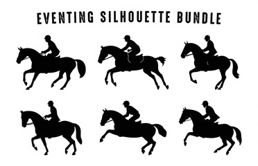 Eventing horse Silhouette vector Set, Racing Horses black Silhouettes Bundle