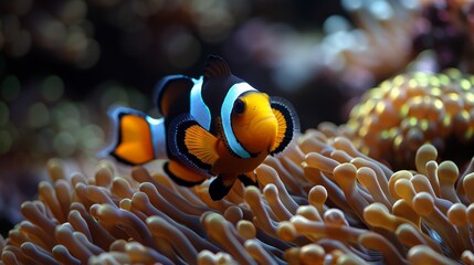 Fototapeta na wymiar A clownfish in an anemone sea