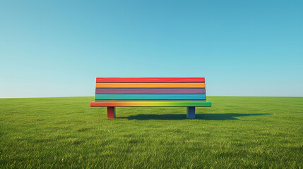 Fototapeta premium An outdoor setting with a simple bench that has been painted colorful.