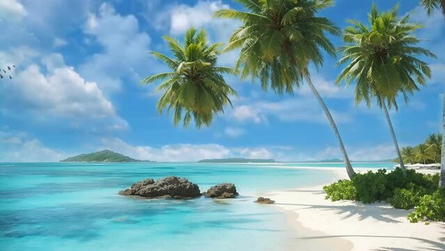 beach with palm trees, background , 4k, animation video, Seamless looping, footage, generative ai