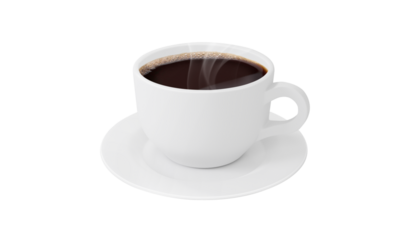 White realistic coffee cup with smoke, transparent background