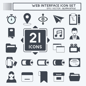 Icon Web Interface Set. glyph style. simple design editable. design template vector. simple symbol illustration