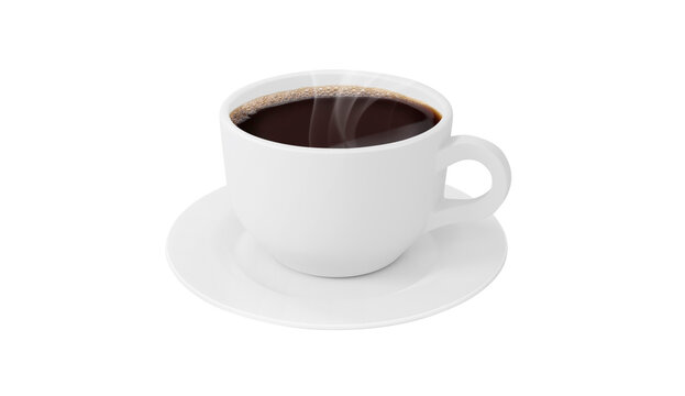White realistic coffee cup with smoke, transparent background