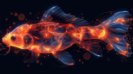  A detailed image of a glistening fish surrounded by numerous bubbles due to bright light sources on its body