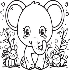 Cute baby animals coloring pages. Animals outline vector